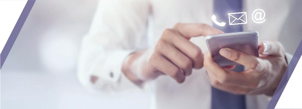 Person sending email on the phone.